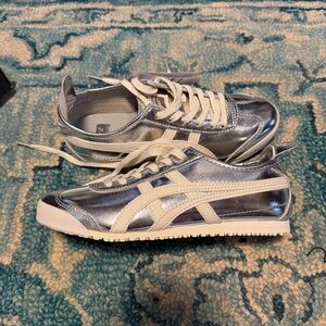 Onitsuka Tiger by Asics Metallic Silver and White Mexico 66 Sneakers
